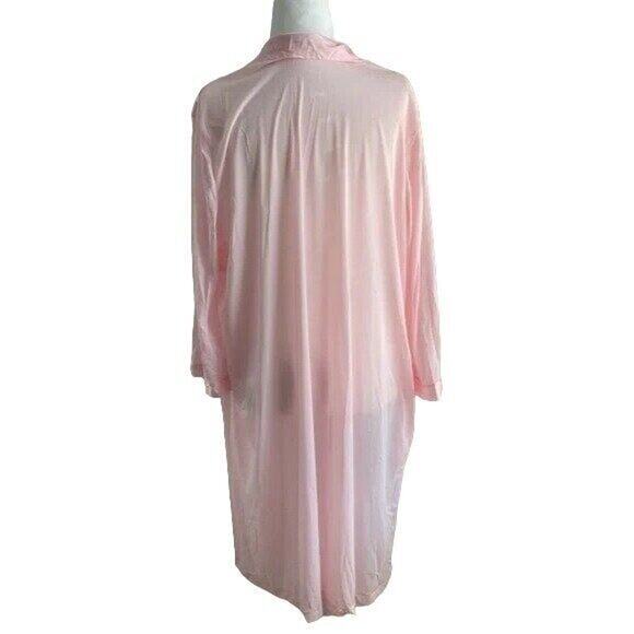 VTG Vanity Fair Pink Robe Women Sz L Lightweight Button Front Floral Embroidery - Picture 3 of 7